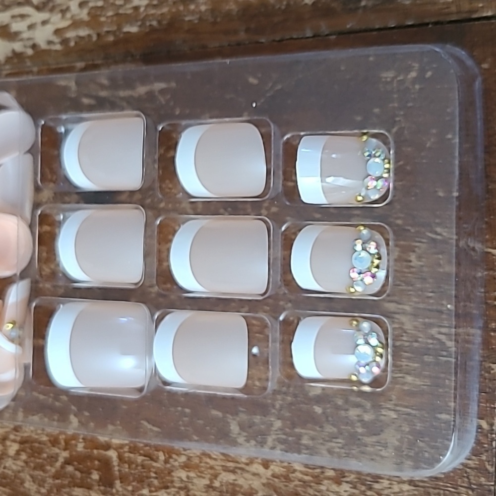 2/$16 Rhinestone French Manicure Press On Nails